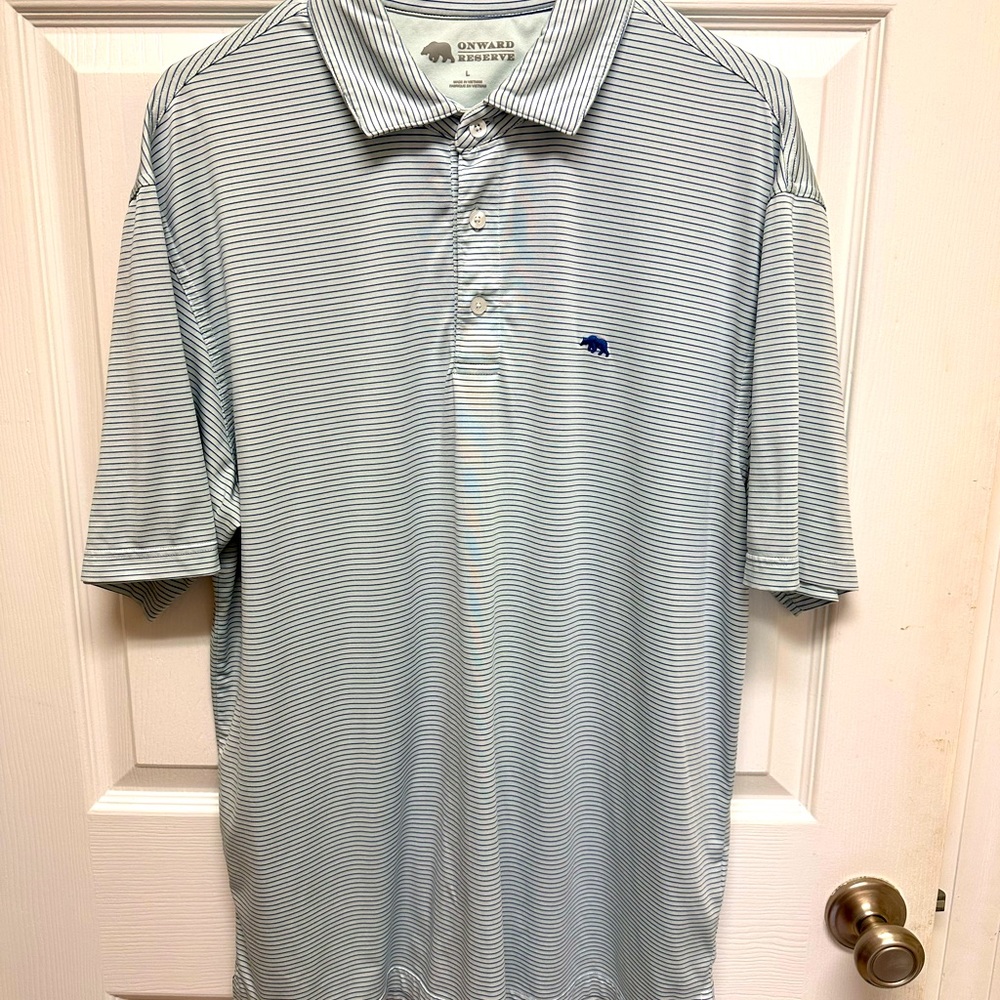 Onward Reserve Performance Striped White And Blue Large Golf Polo